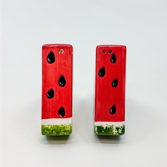 Bright & Cheery Watermelon Hand-Painted Ceramic Salt & Pepper Shaker Set 3" x 3" - Picture 3 of 12